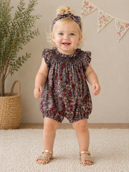 Noralee Other - Noralee Floral Smocked Bubble Romper Baby Girl Boutique Outfit | Size 6M